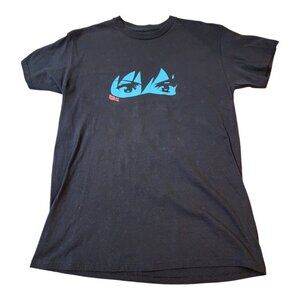 Anime Manga Medium T-Shirt Blue Ninja "Dangerous" Written On Back Of Shirt Black